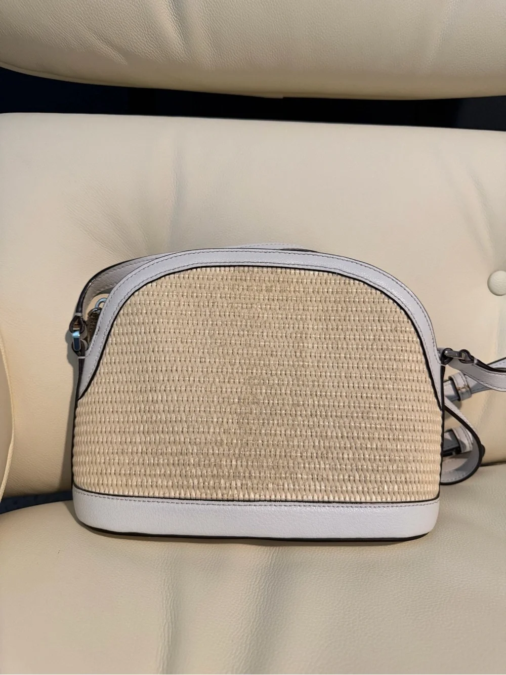 kate spade Cream Woven and White Trim Dome Crossbody